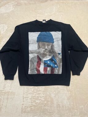 Tony Hawk Black Crewneck Sweatshirt with Patriotic Red, White & Blue Graphic